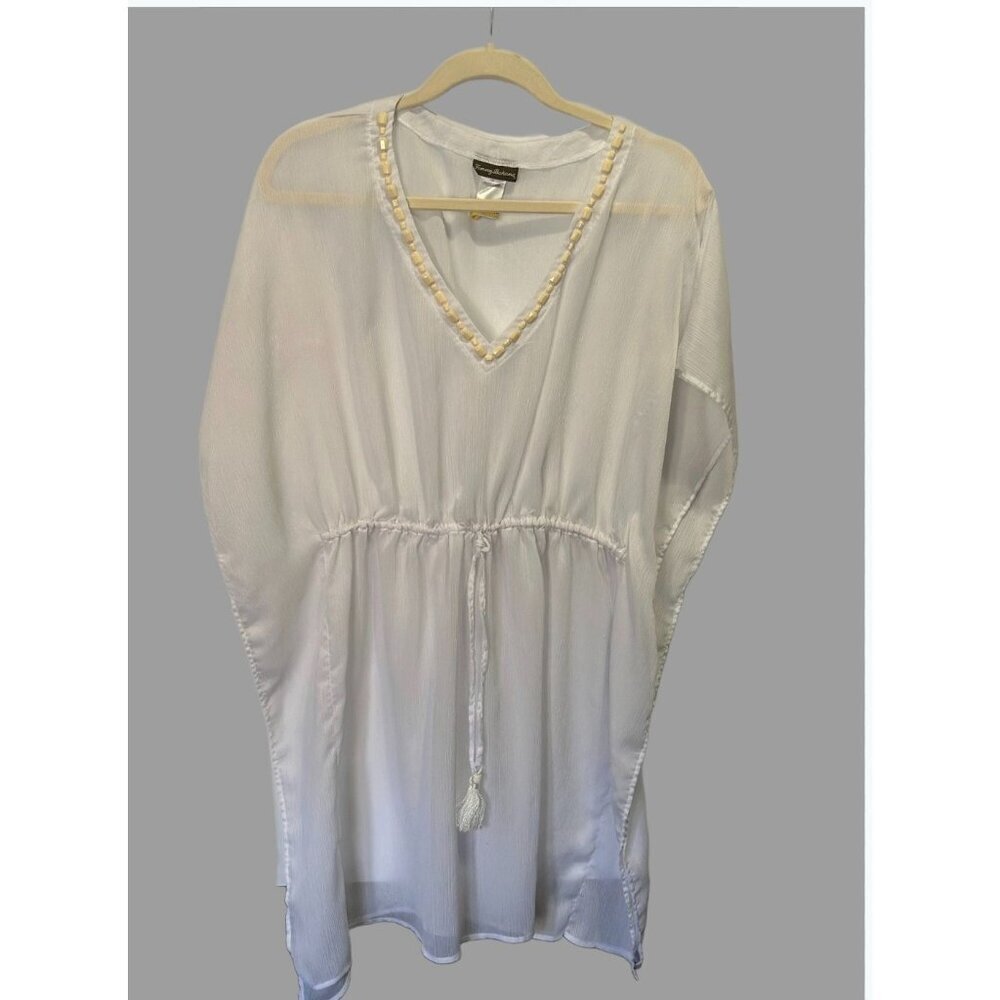 Women’s Tommy Bahama White Embellished V-Neck Swim Cover-Up Size L Resortwear